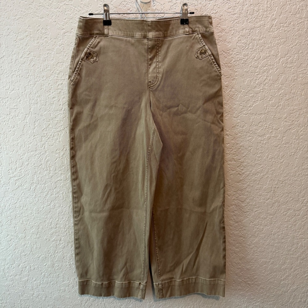 SPANX Stretch Twill Wide Leg Crop Pants Large Petite Khaki Utility Safari